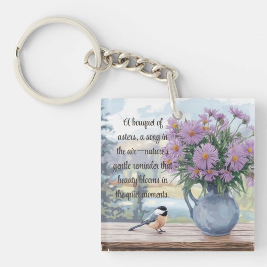 Waterverf Asters en Chickadee Quote Sleutelhanger (voorkant)