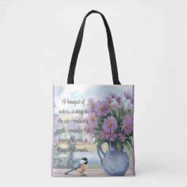 Waterverf Asters en Chickadee Quote Tote Bag