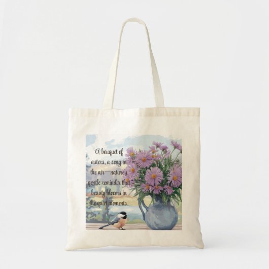 Waterverf Asters en Chickadee Quote Tote Bag (Voorkant)