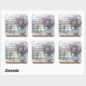 Waterverf Asters en Chickadee Quote Vierkante Sticker (Vel)