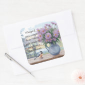 Waterverf Asters en Chickadee Quote Vierkante Sticker (Envelop)