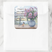 Waterverf Asters en Chickadee Quote Vierkante Sticker (Tas)