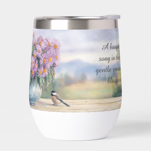 Waterverf Asters en Chickadee Quote Waterfles (Links)