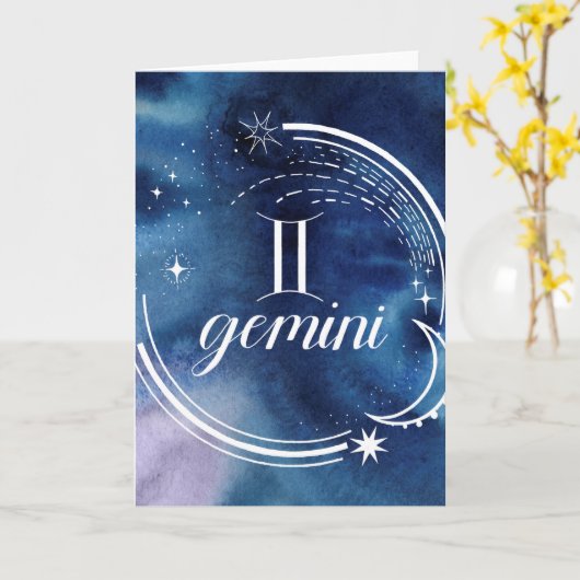 Waterverf Astrologie - Gemini Kaart (Gele Bloem)