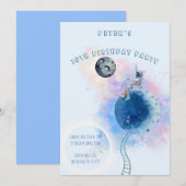 Waterverf Astronaut and Space Birthday-uitnodiging Kaart (Voorkant / Achterkant)