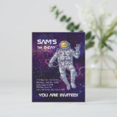 Waterverf Astronaut in de ruimte met Sterren & Gal Uitnodiging Briefkaart (Staand voorkant)