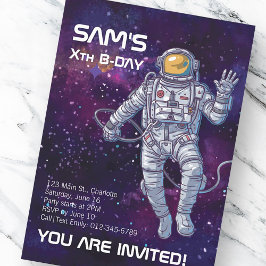 Waterverf Astronaut in Space Birthday Invitation Kaart