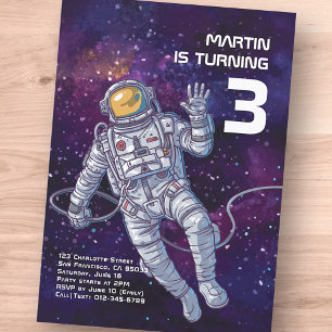 Waterverf Astronaut in Space Birthday Invitation Kaart