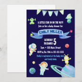 Waterverf Astronaut Space Baby shower Invitation Kaart (Voorkant / Achterkant)