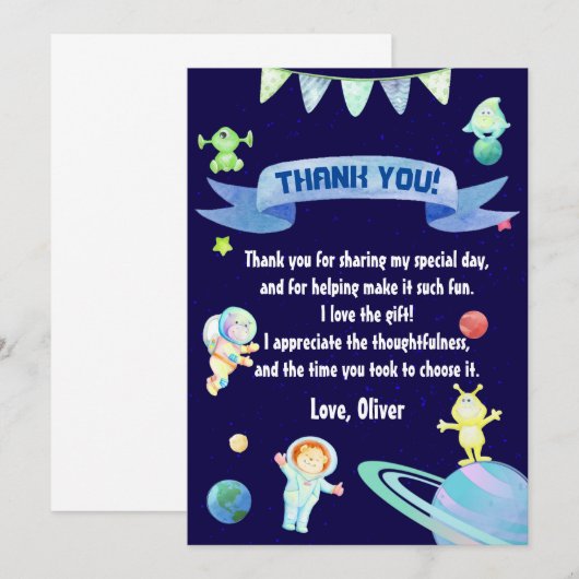 Waterverf Astronaut Space Hartelijk dank Bedankkaart (Voorkant / Achterkant)