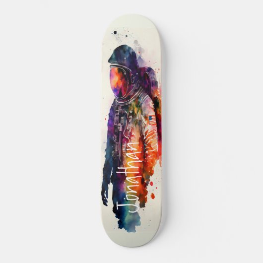 Waterverf Astronaut thema Persoonlijk Skateboard (Voorkant)