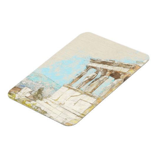 Waterverf Athenamagnet – Grieks ruïnes souvenir Magneet (Linkerzijde)