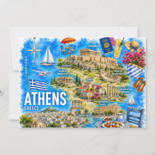 Waterverf Athene Griekenland Acropolis Landmark Ka Kaart