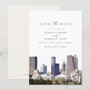 Waterverf Atlanta Georgia Skyline Save the Date Kaart