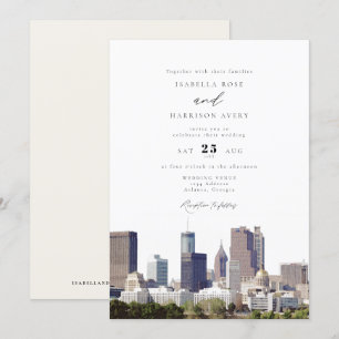 Waterverf Atlanta Georgia Skyline Wedding Kaart