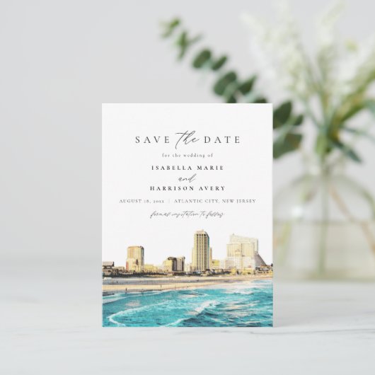 Waterverf Atlantic City New Jersey City Skyline Briefkaart (Staand voorkant)