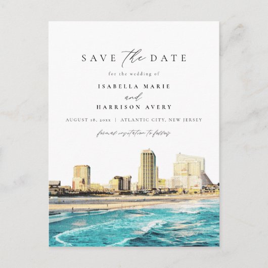 Waterverf Atlantic City New Jersey City Skyline Briefkaart (Voorkant)