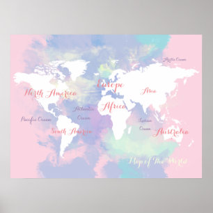 waterverf atlas . kaart van het wereldgeografische poster