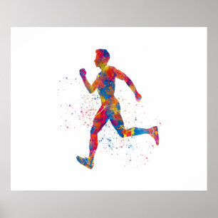 Waterverf atleet runner poster