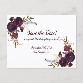 Waterverf aubergine Paarse bloemen opslaan de datu Uitnodiging Briefkaart