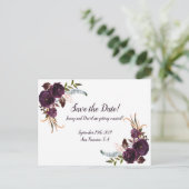 Waterverf aubergine Paarse bloemen opslaan de datu Uitnodiging Briefkaart (Staand voorkant)