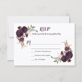 Waterverf Aubergine Paarse Rozen Bloemen Boho RSVP