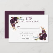 Waterverf Aubergine Paarse Rozen Bloemen Boho RSVP (Voorkant / Achterkant)