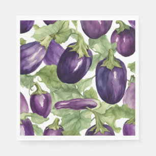 Waterverf Aubergine Tuin Botanisch Patroon Servet