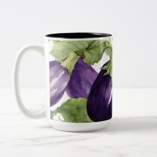 Waterverf Aubergine Tuin Botanisch Patroon Tweekleurige Koffiemok