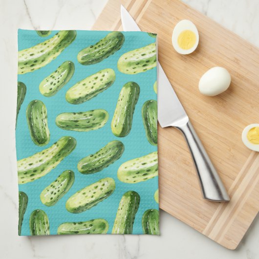 Waterverf augurken op turquoise theedoek (Quarter Fold)
