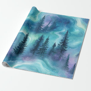 Waterverf Aurora Borealis Bos Cadeaupapier