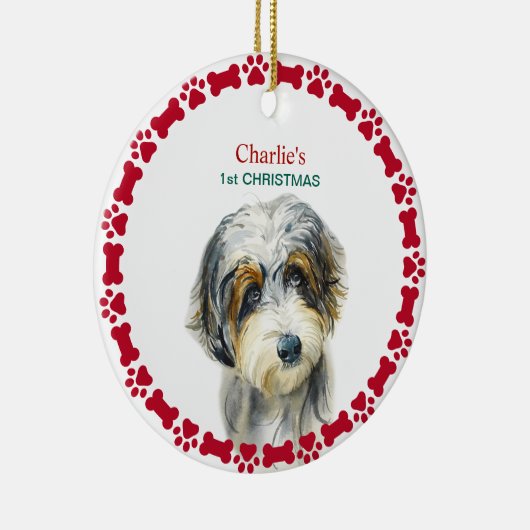 Waterverf Aussie Doodle Persoonlijk kerstfeest Keramisch Ornament (Rechts)