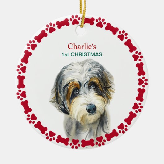 Waterverf Aussie Doodle Persoonlijk kerstfeest Keramisch Ornament (Voorkant)