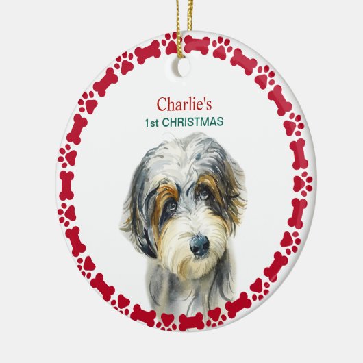 Waterverf Aussie Doodle Persoonlijk kerstfeest Keramisch Ornament (Links)