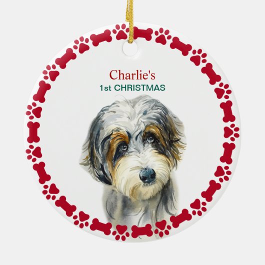 Waterverf Aussie Doodle Persoonlijk kerstfeest Keramisch Ornament (Achterkant)