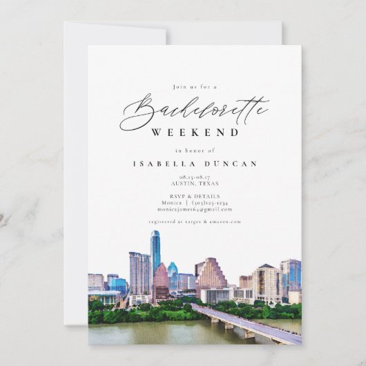 Waterverf Austin, Texas City Skyline Destination Kaart (Voorkant)