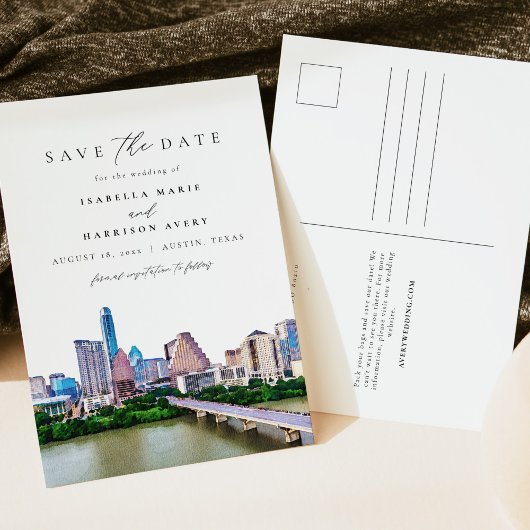 Waterverf Austin Texas Skyline Travel Destination Briefkaart