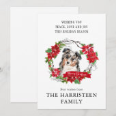Waterverf Australian Shepherd Poinsettia Wreath Feestdagenkaart (Voorkant / Achterkant)