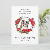 Waterverf Australian Shepherd Poinsettia Wreath Feestdagenkaart (Staand voorkant)