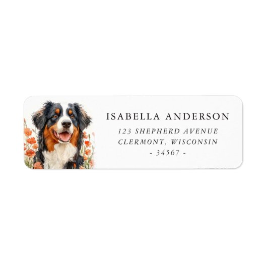 Waterverf Australian Shepherd Spring Flowers Etiket (Voorkant)