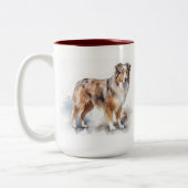 Waterverf Australian Shepherd Tweekleurige Koffiemok (Links)
