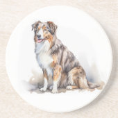 Waterverf Australian Shepherd Zandsteen Onderzetter (Voorkant)