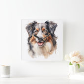  WATERVERF AUSTRALISCHE HERDERSHOND VIERKANTE KLOK (Huis)