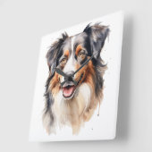  WATERVERF AUSTRALISCHE HERDERSHOND VIERKANTE KLOK (Hoek)