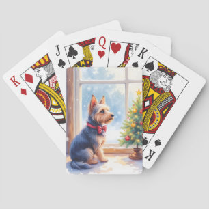 Waterverf Australische Terriër Tafelboven Kerstmis Pokerkaarten