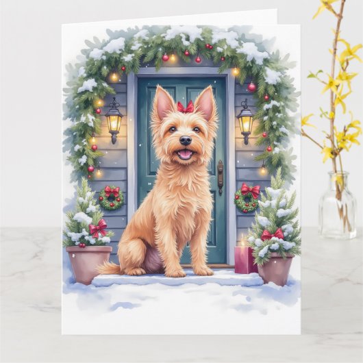 Waterverf Australische Zijdeachtige Terriër Besnee Kaart (Gele Bloem)