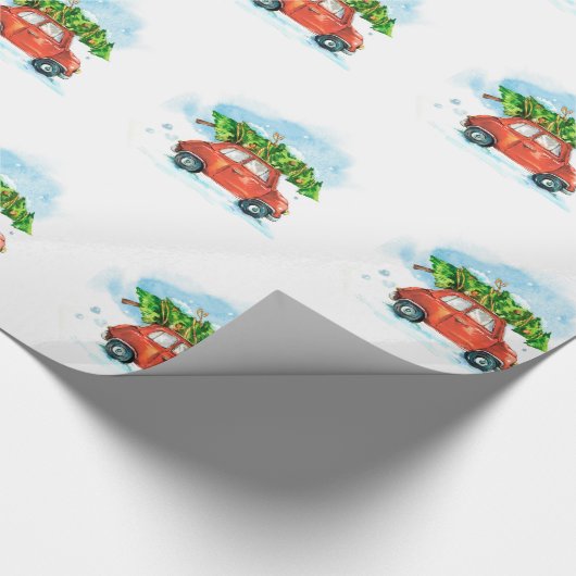 Waterverf auto met kerstboom cadeaupapier (Hoek)