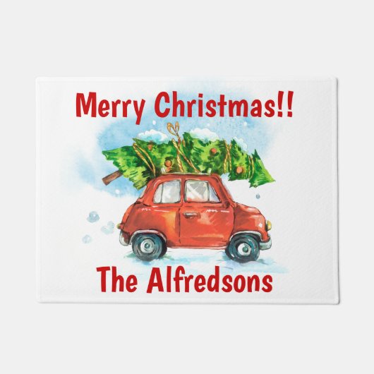 Waterverf auto met kerstboom deurmat (Voorkant)
