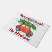 Waterverf auto met kerstboom deurmat (Schuin)