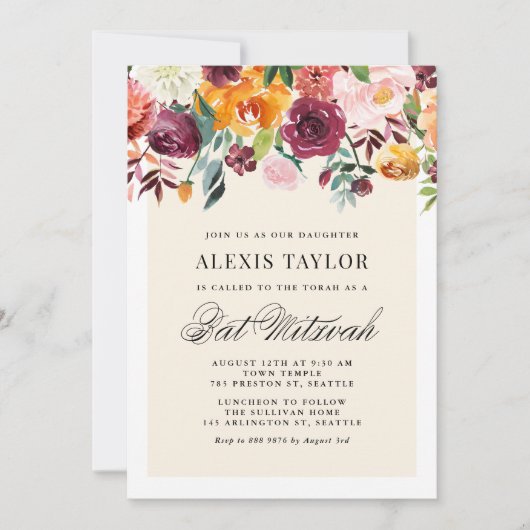 Waterverf Autumn Blooms Bart Mitzvah Kaart (Voorkant)